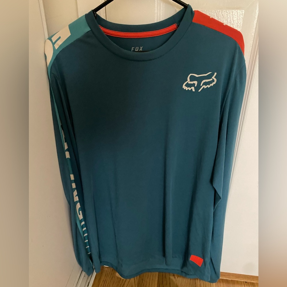 Fox Ranger Teal and Red Logo Long Sleeve Racing Jersey Mountain Bike
